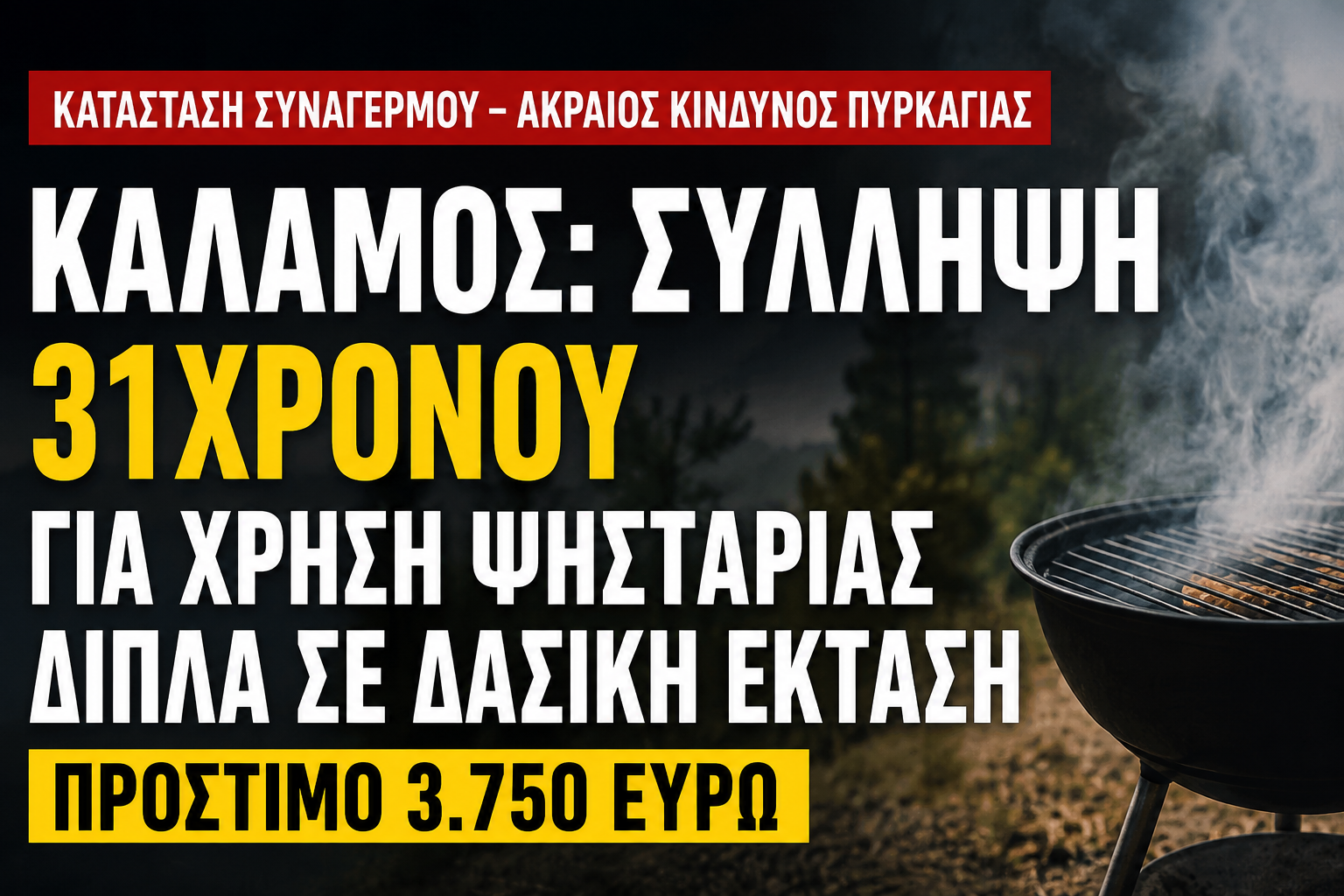 Κάλαμος: Σύλληψη 31χρονου για χρήση ψησταριάς δίπλα σε δασική έκταση – Πρόστιμο 3.750 ευρώ